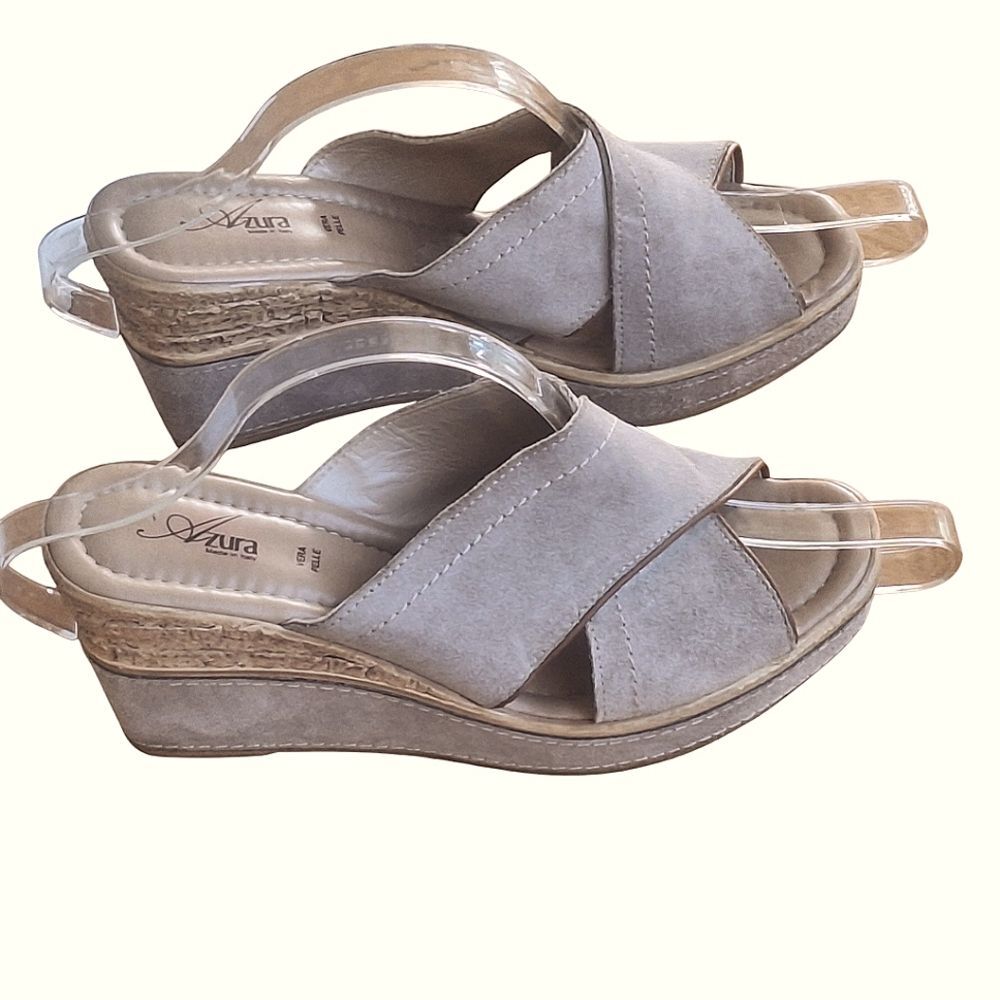 AZURA Italy Cork Wedge Sandals Criss-Cross Slides Finest Italian Leather Cushy